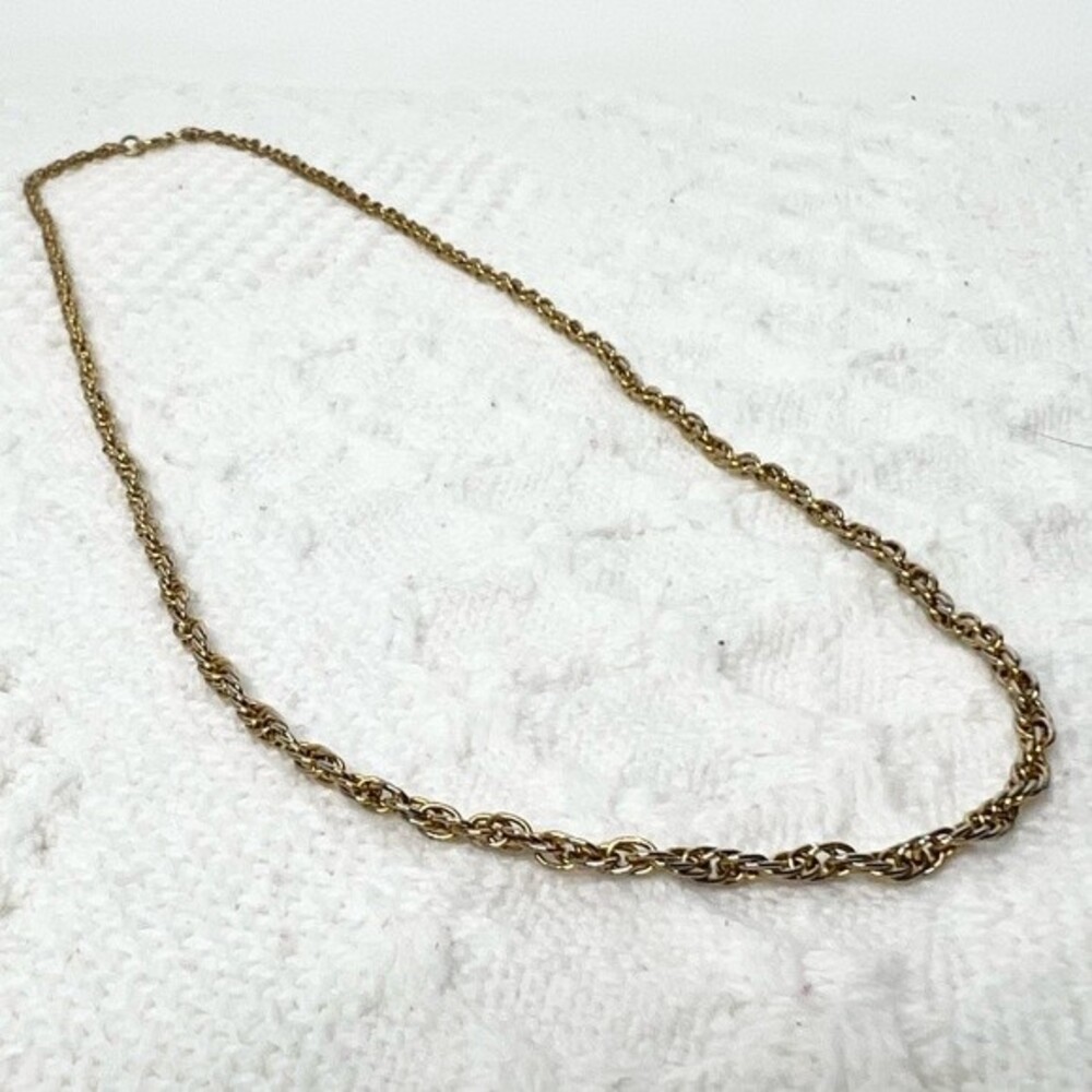 Vintage Gold Tone Twist Rope Chain 24" Matinee Length Layering Necklace